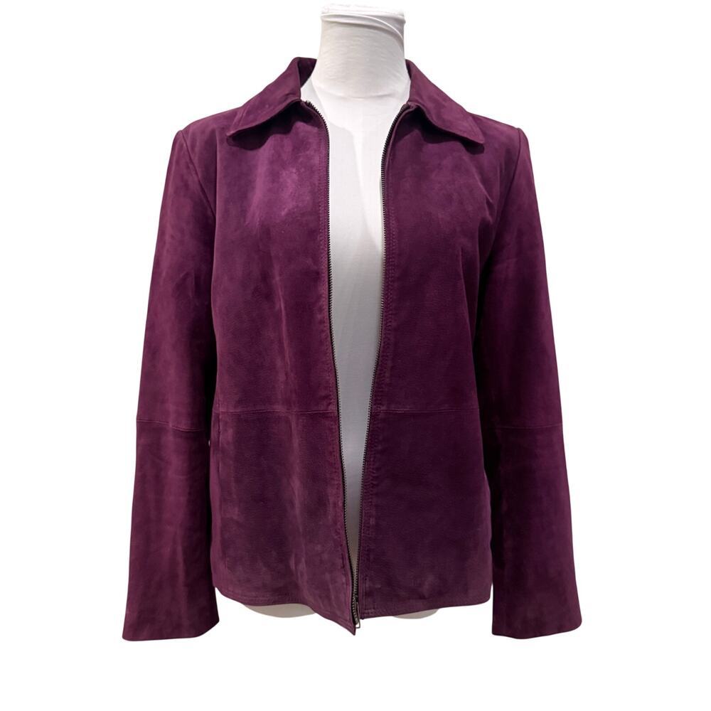 Charter Club Purple Plum Suede Leather Jacket Zip Medium Quiet Luxury Workwear